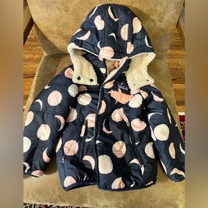 Patagonia kids Reversible Hoody, navy with light pink moons.